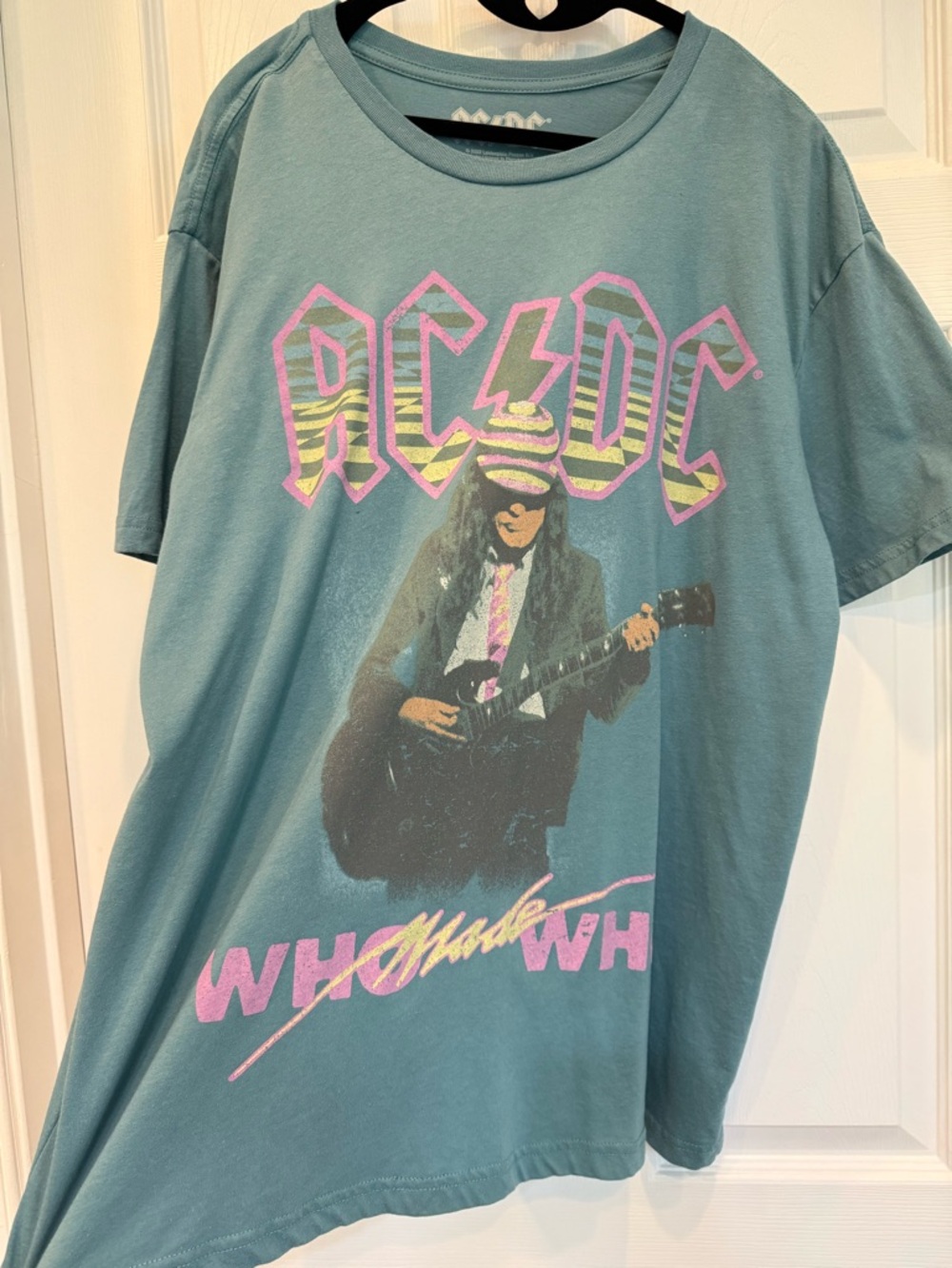 AC/DC Teal Band Tee with Yellow Print
